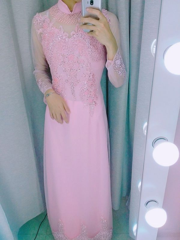 ÁO DÀI HỒNG CƯỜM HỒNG
