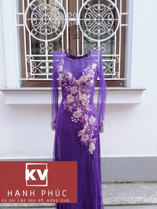 Áo Dài Bà Sui Tím Kim Tuyến Cổ Tròn