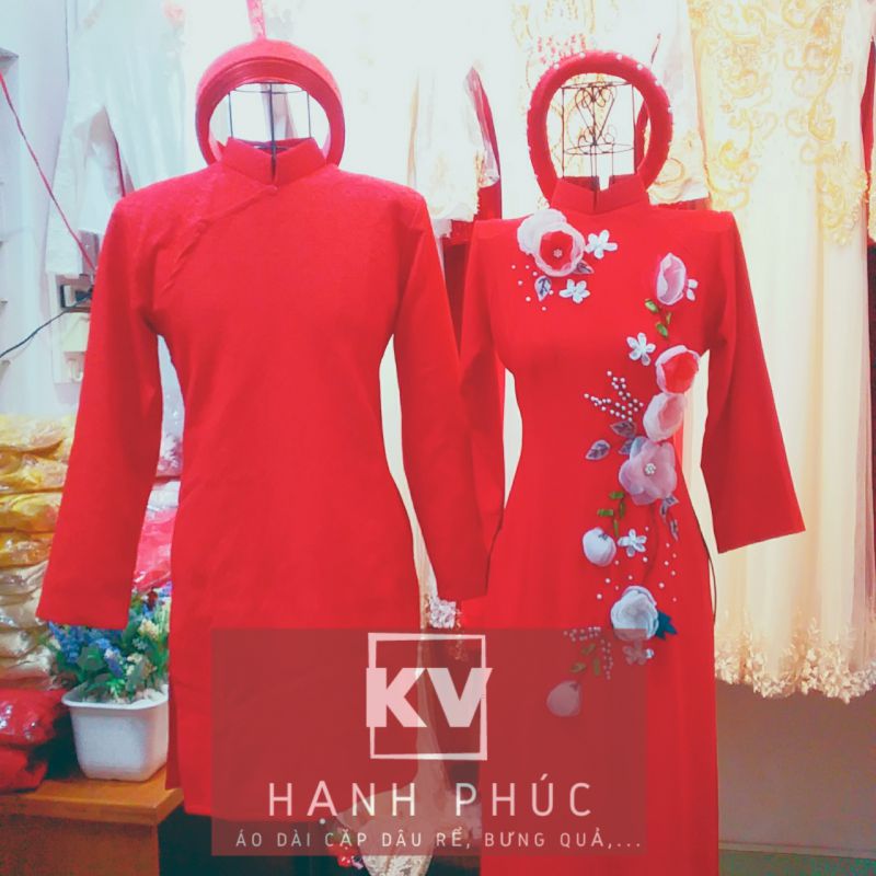 ÁO DÀI CẶP NAM NỮ ĐỎ MAY MẮN